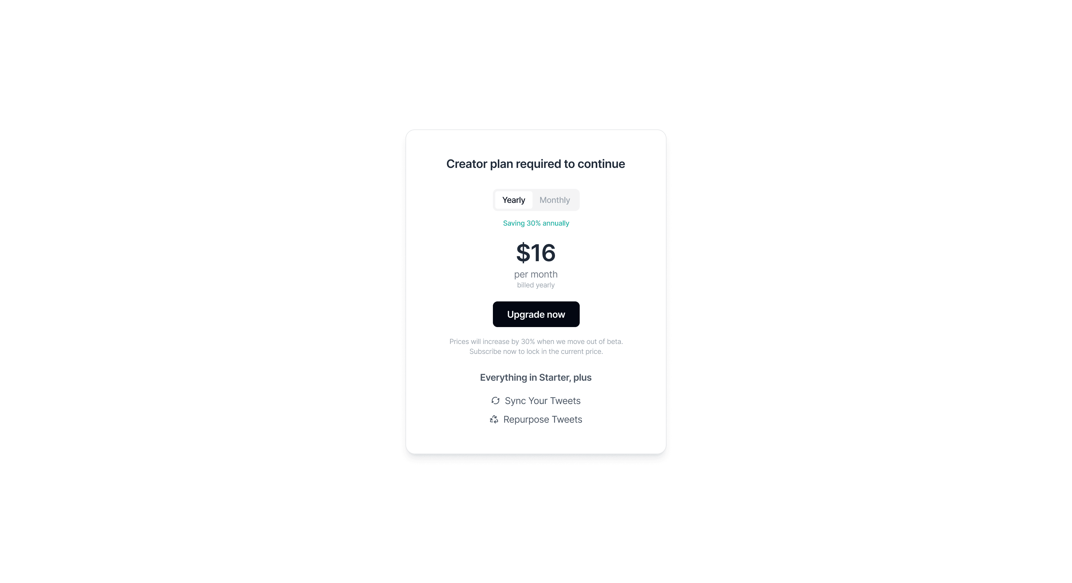 Pricing modal