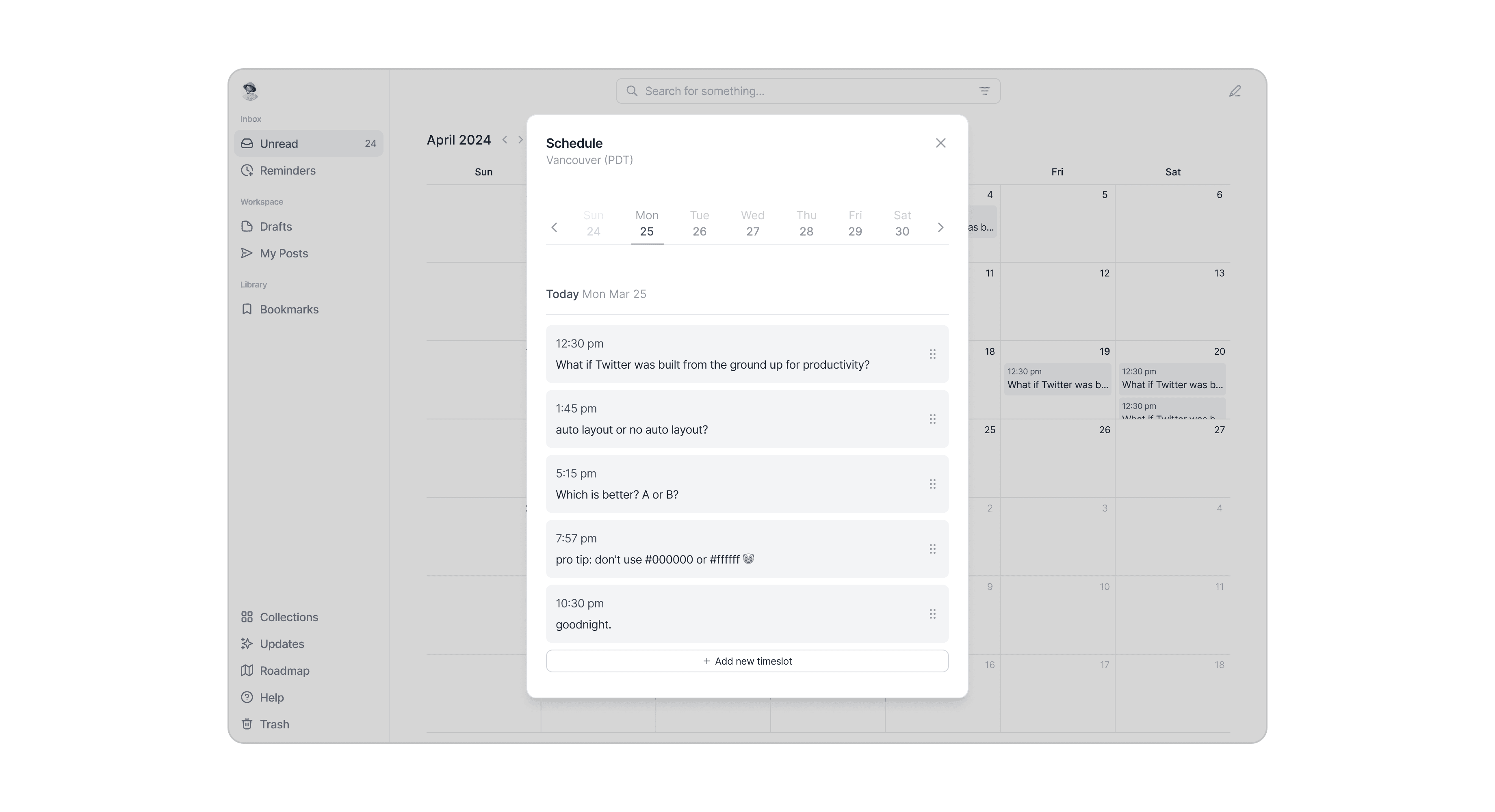 Schedule modal